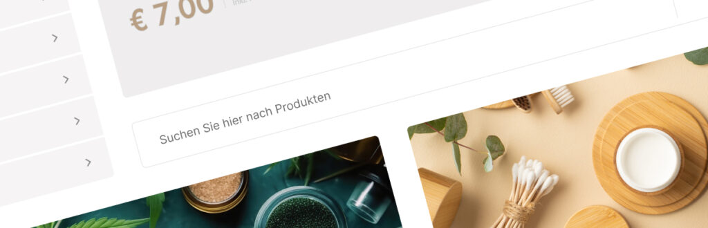 Cropped view of a modern CBD and wellness e-commerce website featuring a product search and natural cosmetic items.