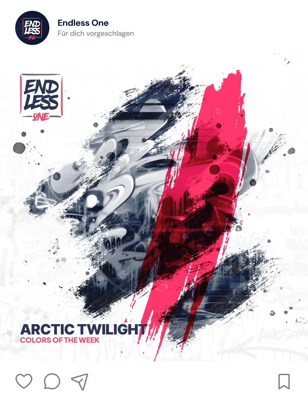 Abstract graphic design featuring dark blue and red tones in an urban graffiti style for the “Colors of the Week – Arctic Twilight” series