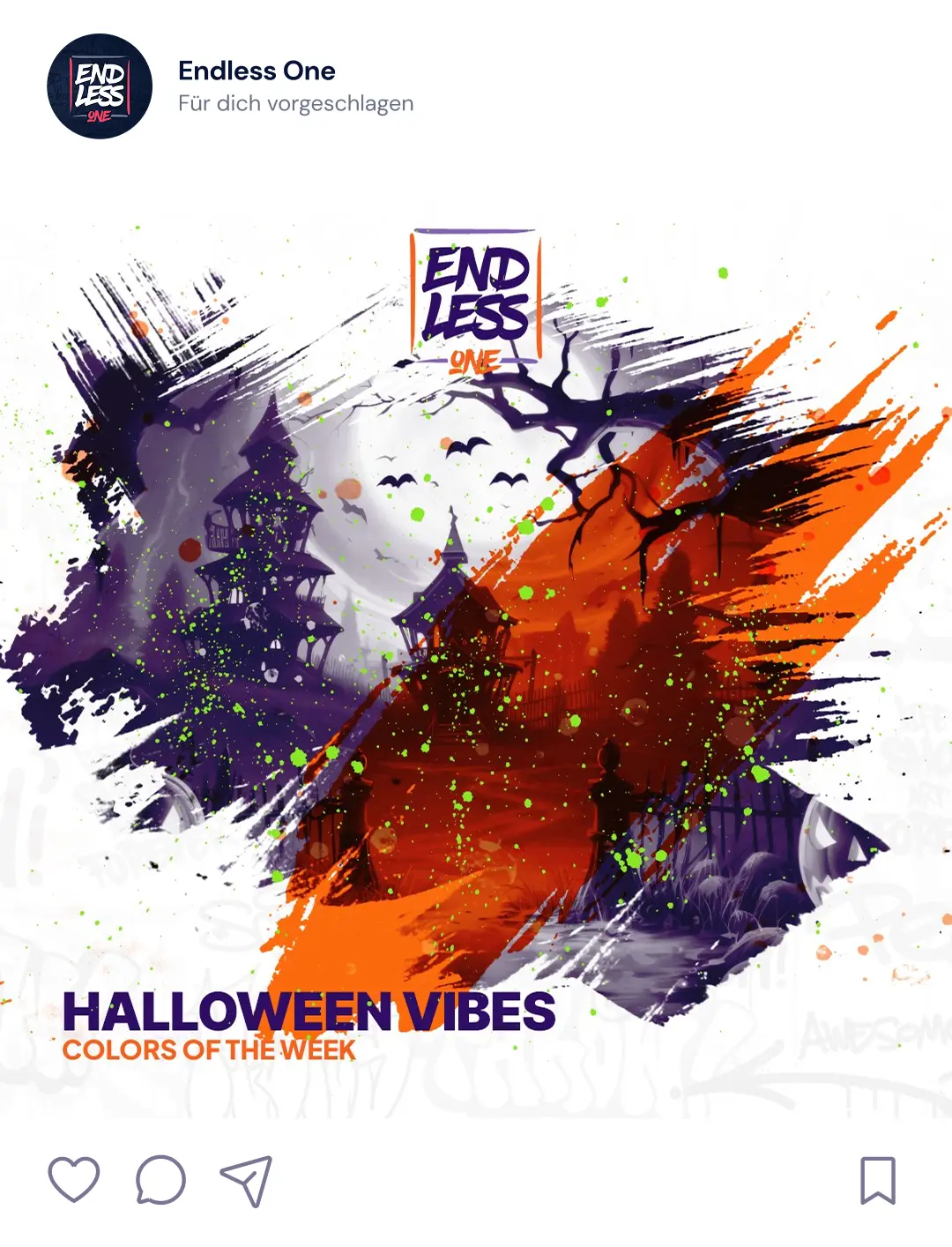 Illustrative graphic design with a purple and orange color scheme in a Halloween style for the “Colors of the Week – Halloween Vibes” series