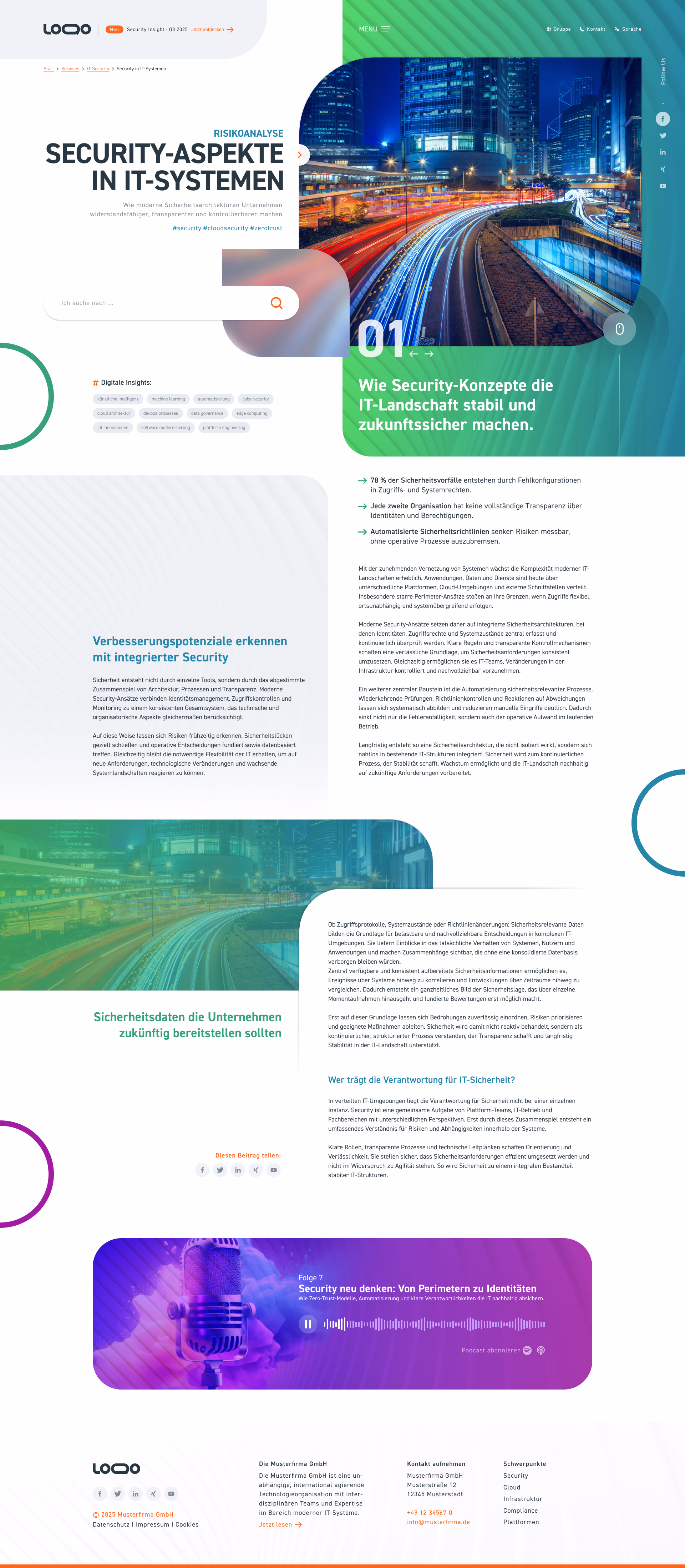 Night-time cityscape with modern infrastructure and light trails symbolizing connected IT systems and digital security.